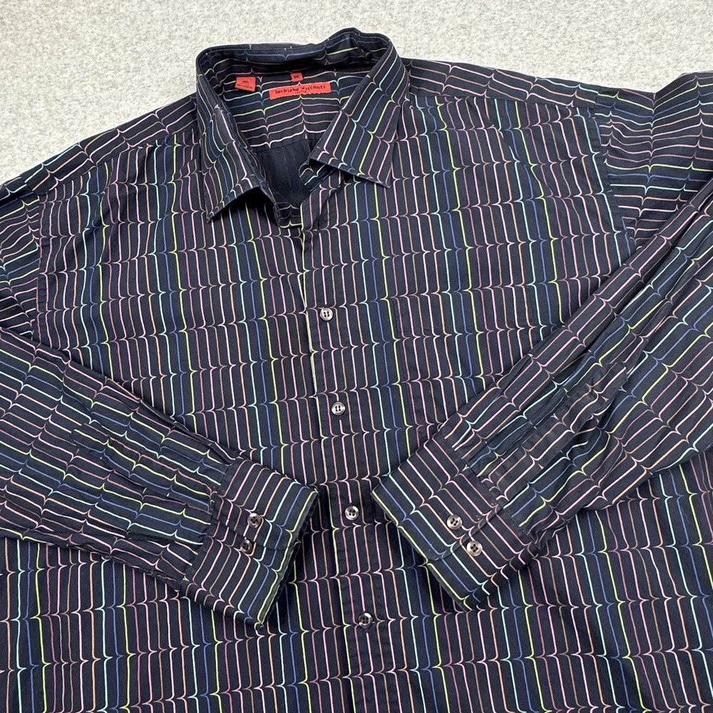 Luciano‎ Visconti Italia Geometric Striped Shirt Mens 3XL Cotton Colorful Casual